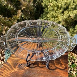 Vintage Anchor Hocking Oyster and Pearl Oval 2-part Divided Relish Dish